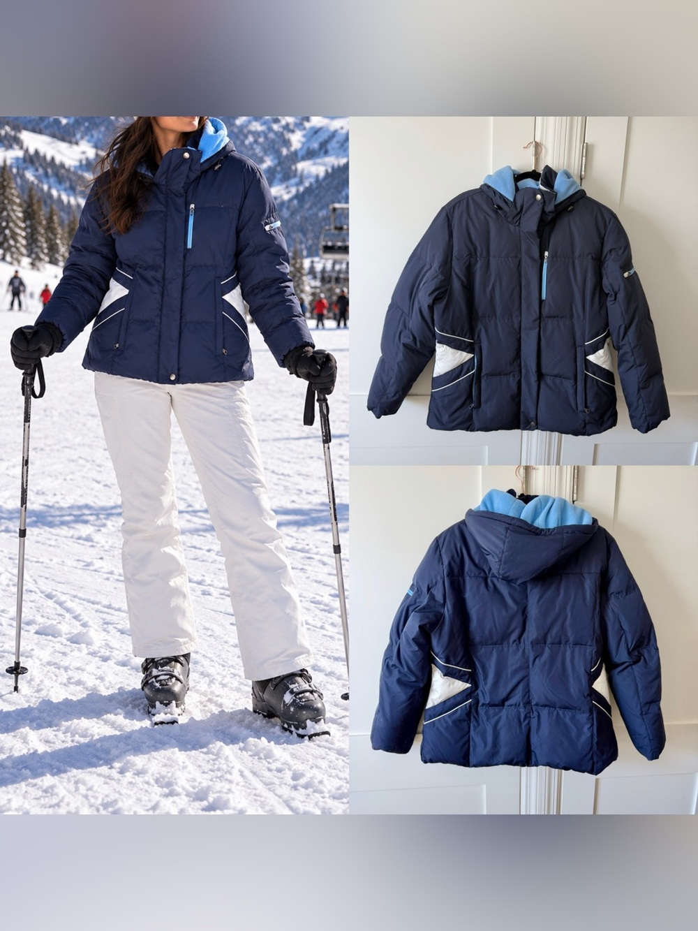In Style We Trust NY Classics Vintage Y2K Down Puffer Ski Jacket Navy Blue Sz XL
